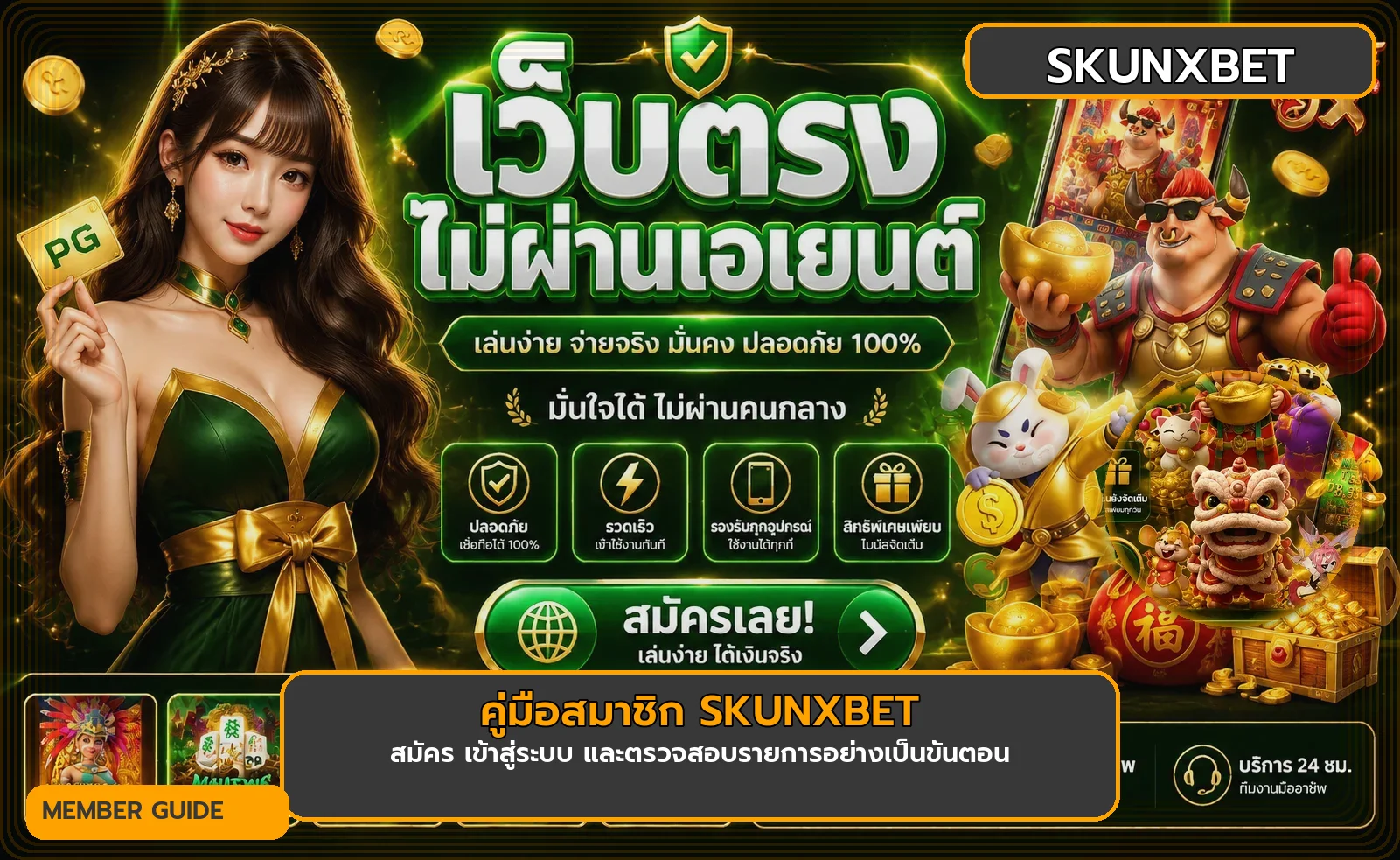 คู่มือสมาชิก SKUNXBET พร้อมตัวละครเกมสล็อต PG Soft